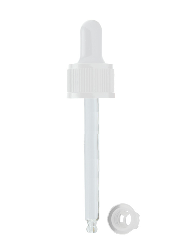 18MM PP knurling Dropper - White-With Glass Tube And Silicon Rubber Teat And Wiper Plug